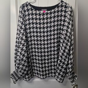 Vince Camuto Monochrome Houndstooth Balloon Sleeve Blouse Large ♥️